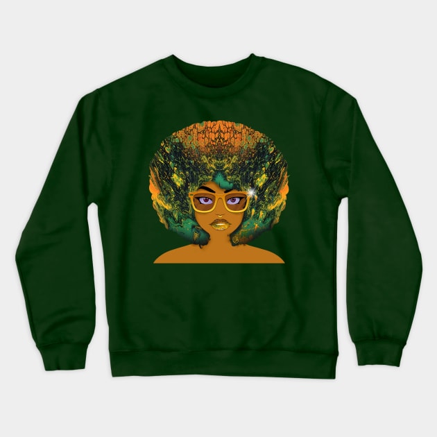 Galaxy Girl Green Afro Crewneck Sweatshirt by FinalBeatComics